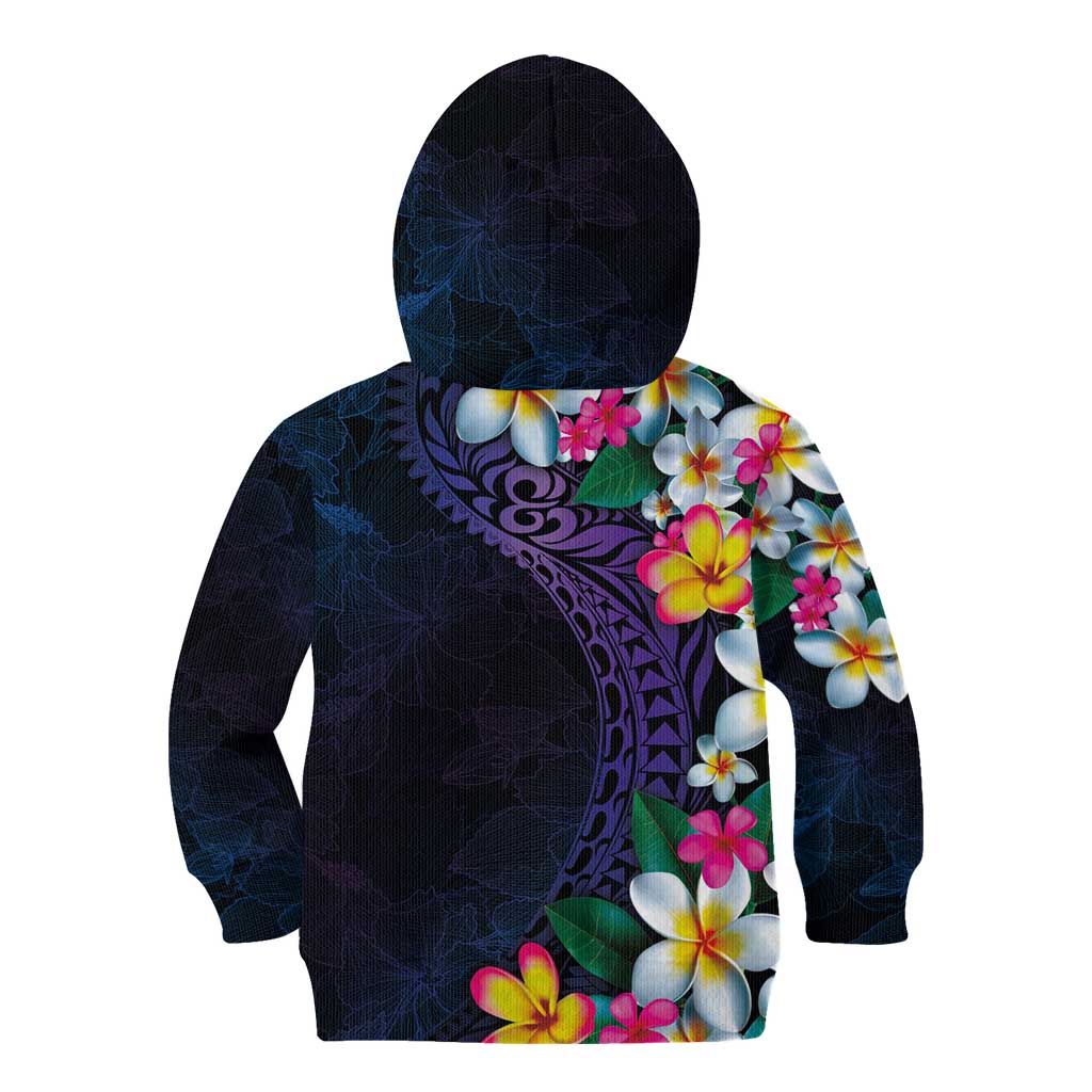 Hawaiian Plumeria-Polynesian Art Tattoo Frosted Blue Violet Color Kid Hoodie LT03 - Polynesian Pride