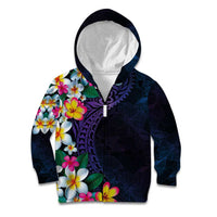 Hawaiian Plumeria-Polynesian Art Tattoo Frosted Blue Violet Color Kid Hoodie LT03 Zip Hoodie Blue - Polynesian Pride