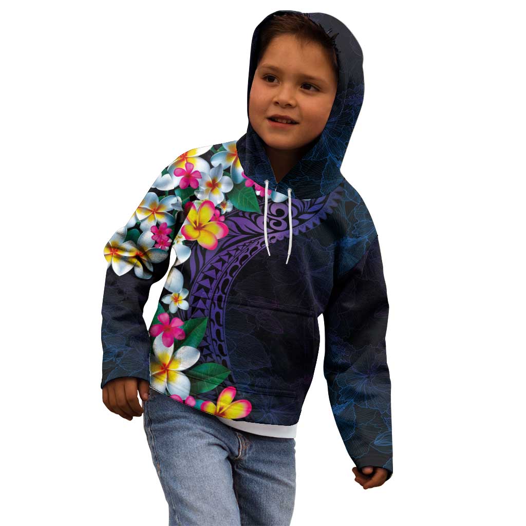 Hawaiian Plumeria-Polynesian Art Tattoo Frosted Blue Violet Color Kid Hoodie LT03 - Polynesian Pride