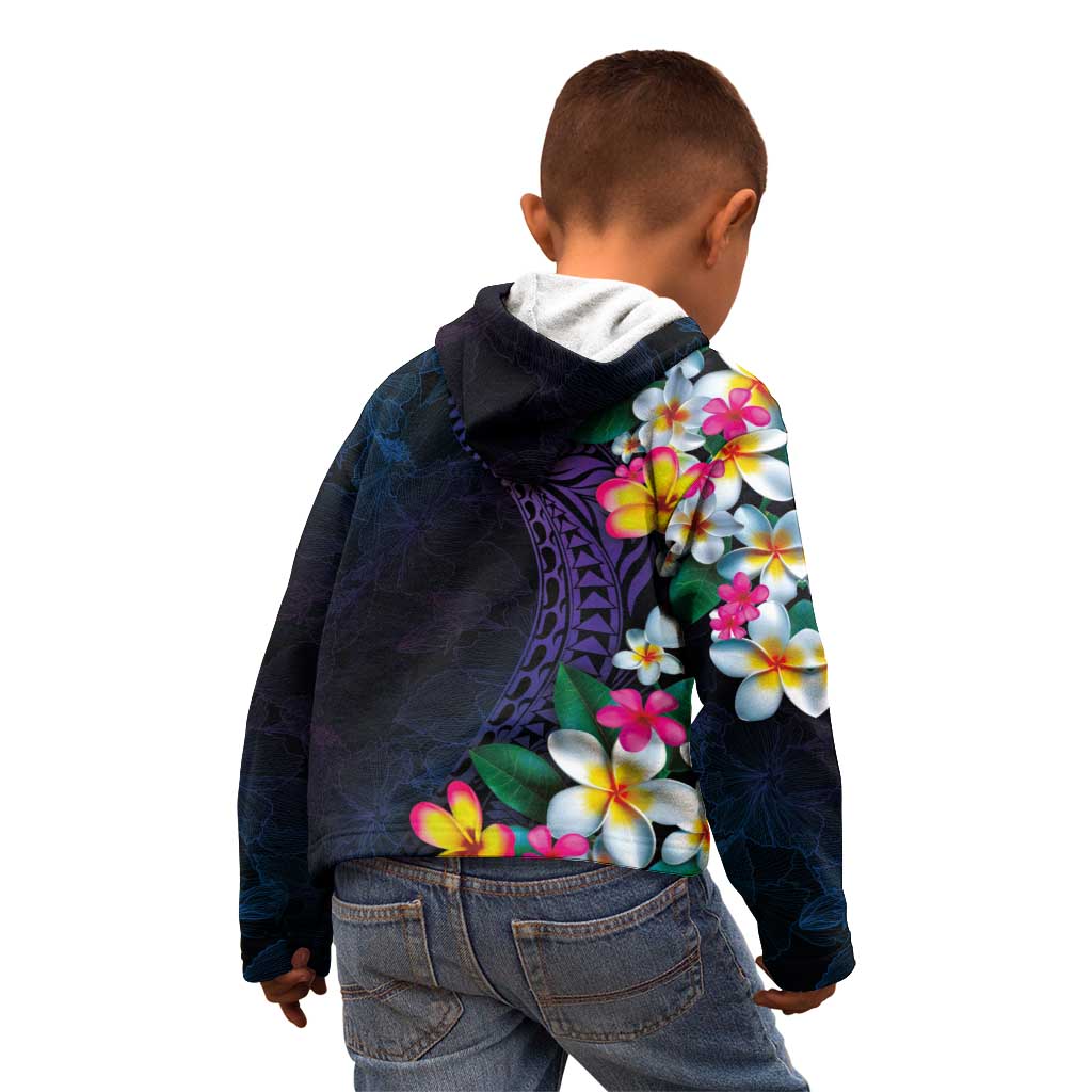 Hawaiian Plumeria-Polynesian Art Tattoo Frosted Blue Violet Color Kid Hoodie LT03 - Polynesian Pride