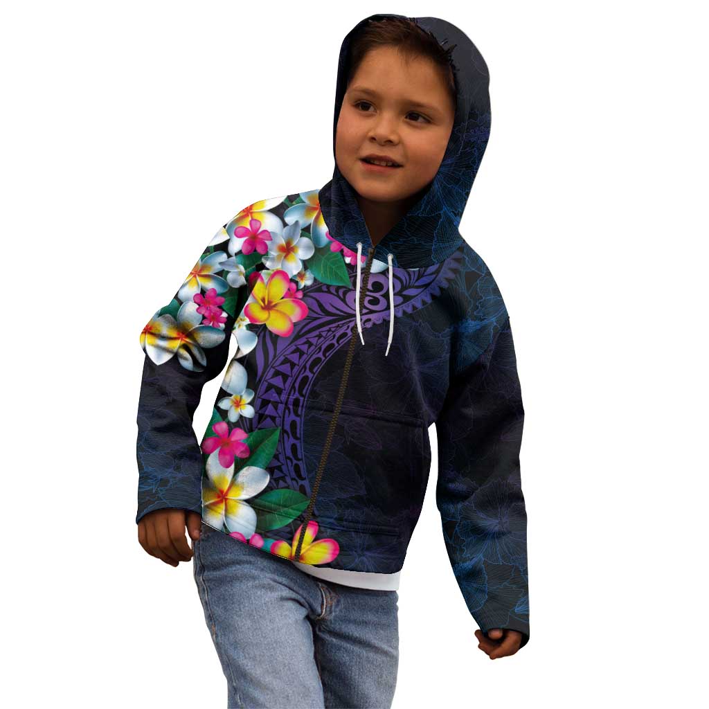 Hawaiian Plumeria-Polynesian Art Tattoo Frosted Blue Violet Color Kid Hoodie LT03 - Polynesian Pride