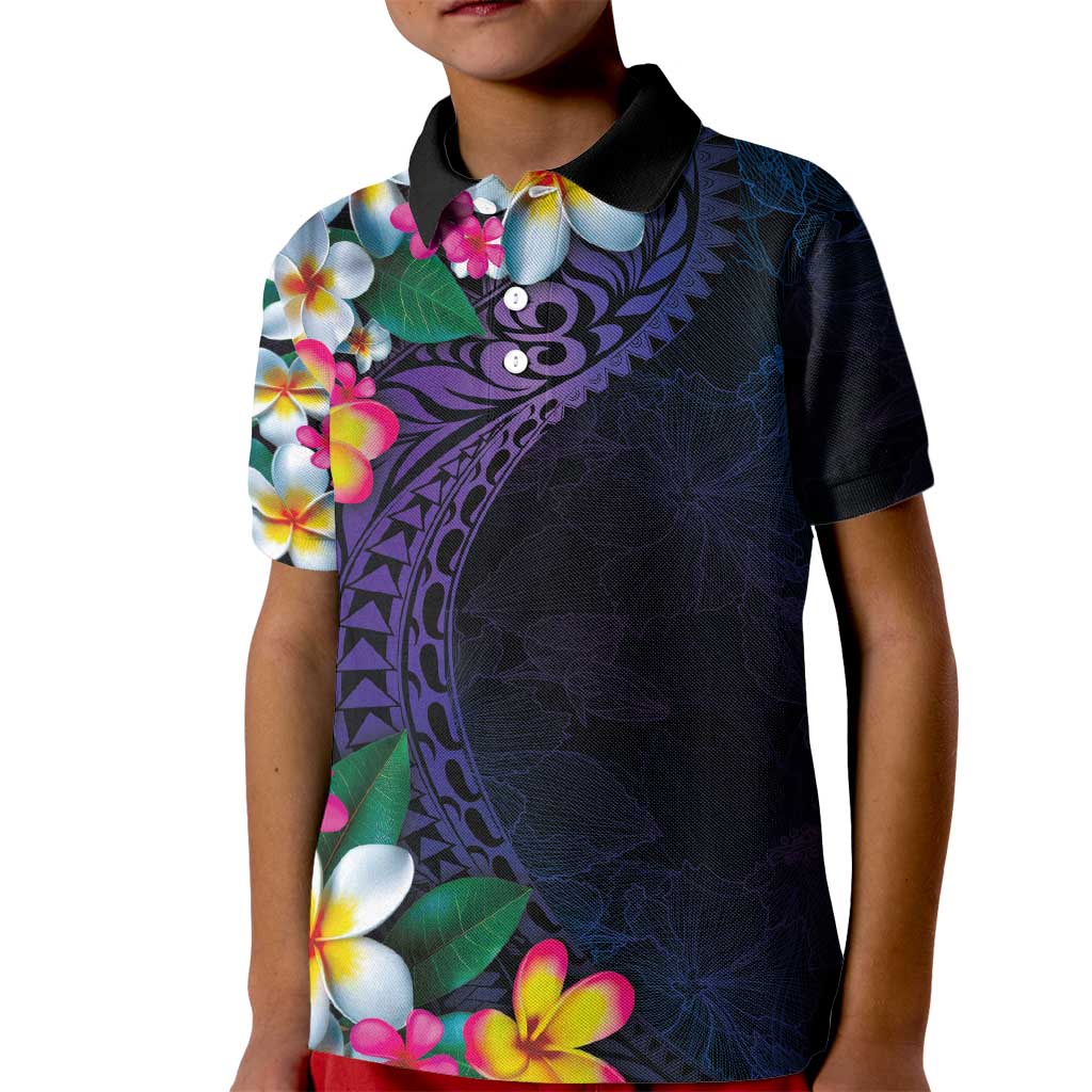 Hawaiian Plumeria-Polynesian Art Tattoo Frosted Blue Violet Color Kid Polo Shirt LT03 Kid Blue - Polynesian Pride
