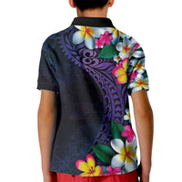 Hawaiian Plumeria-Polynesian Art Tattoo Frosted Blue Violet Color Kid Polo Shirt LT03 - Polynesian Pride