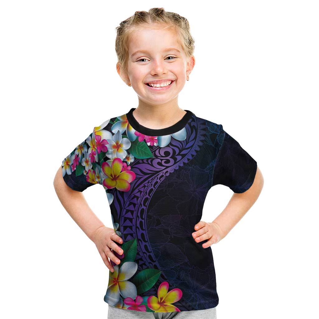 Hawaiian Plumeria-Polynesian Art Tattoo Frosted Blue Violet Color Kid T Shirt LT03 Blue - Polynesian Pride