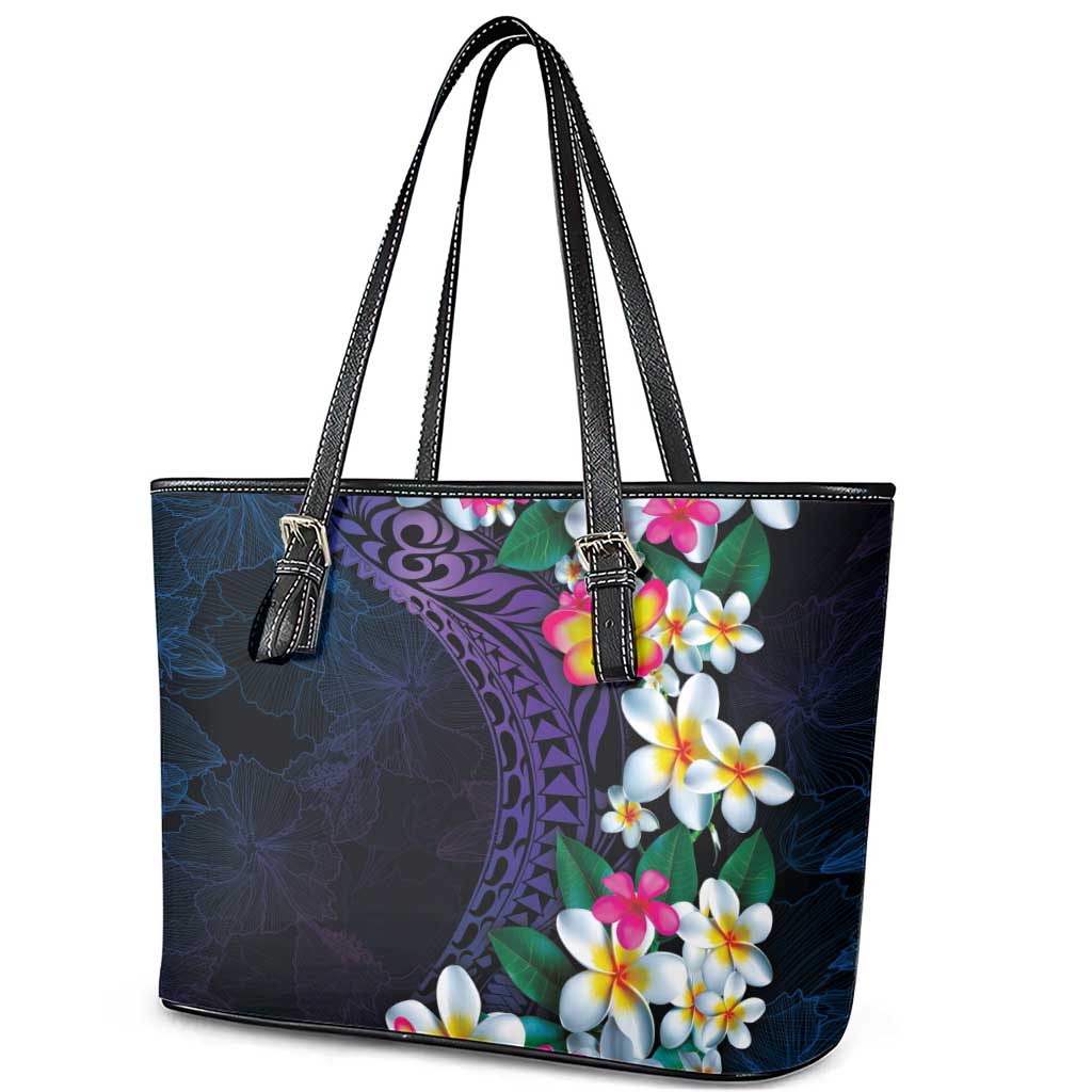 Hawaiian Plumeria-Polynesian Art Tattoo Frosted Blue Violet Color Leather Tote Bag LT03 - Polynesian Pride