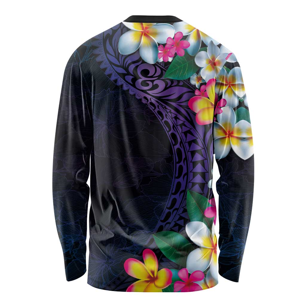 Hawaiian Plumeria-Polynesian Art Tattoo Frosted Blue Violet Color Long Sleeve Shirt LT03 - Polynesian Pride