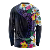 Hawaiian Plumeria-Polynesian Art Tattoo Frosted Blue Violet Color Long Sleeve Shirt LT03 - Polynesian Pride