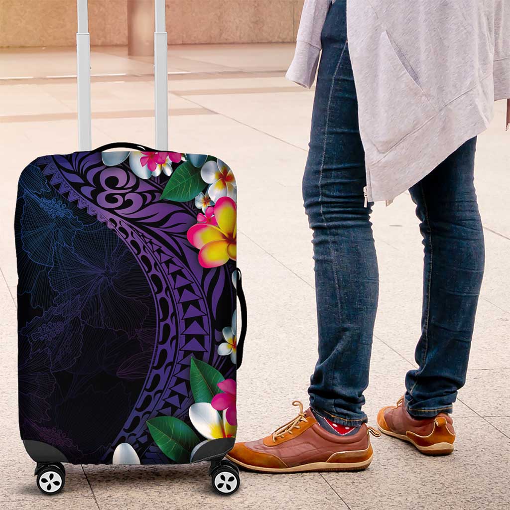 Hawaiian Plumeria-Polynesian Art Tattoo Frosted Blue Violet Color Luggage Cover LT03 Blue - Polynesian Pride