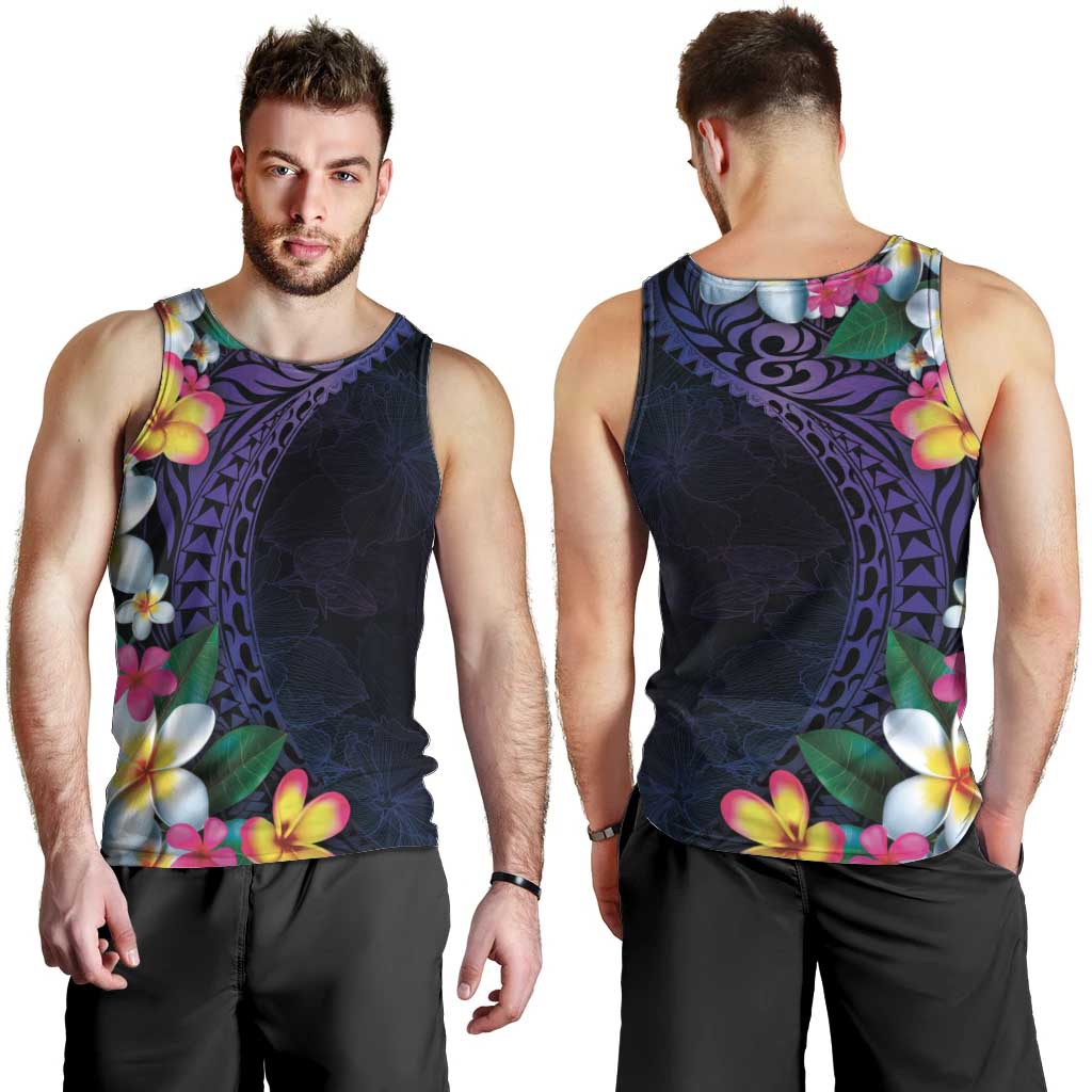 Hawaiian Plumeria-Polynesian Art Tattoo Frosted Blue Violet Color Men Tank Top