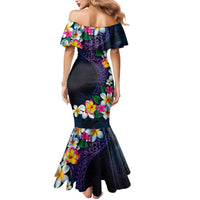 Hawaiian Plumeria-Polynesian Art Tattoo Frosted Blue Violet Color Mermaid Dress LT03 - Polynesian Pride