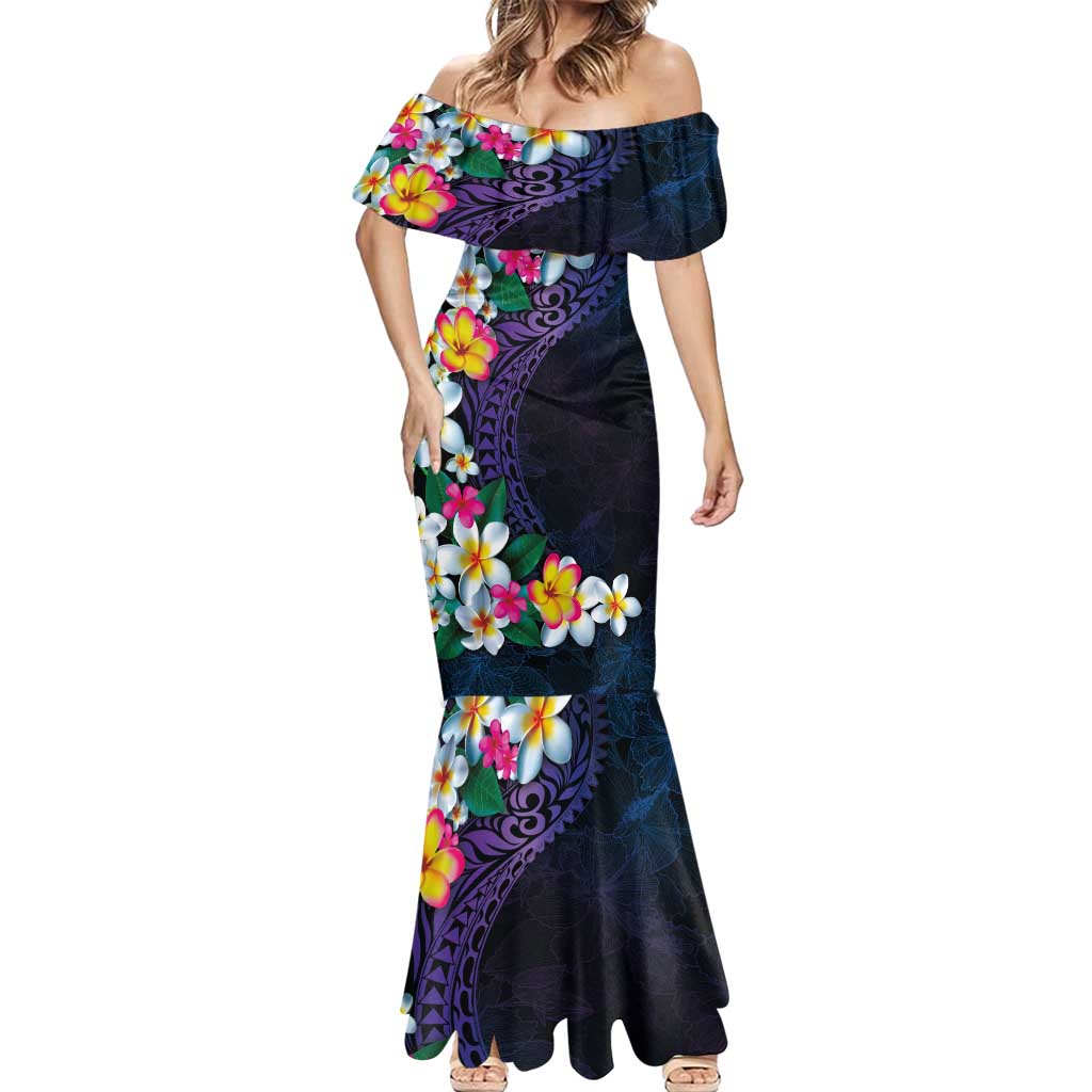 Hawaiian Plumeria-Polynesian Art Tattoo Frosted Blue Violet Color Mermaid Dress LT03 - Polynesian Pride