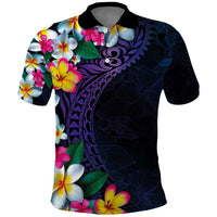 Hawaiian Plumeria-Polynesian Art Tattoo Frosted Blue Violet Color Polo Shirt LT03 Blue - Polynesian Pride