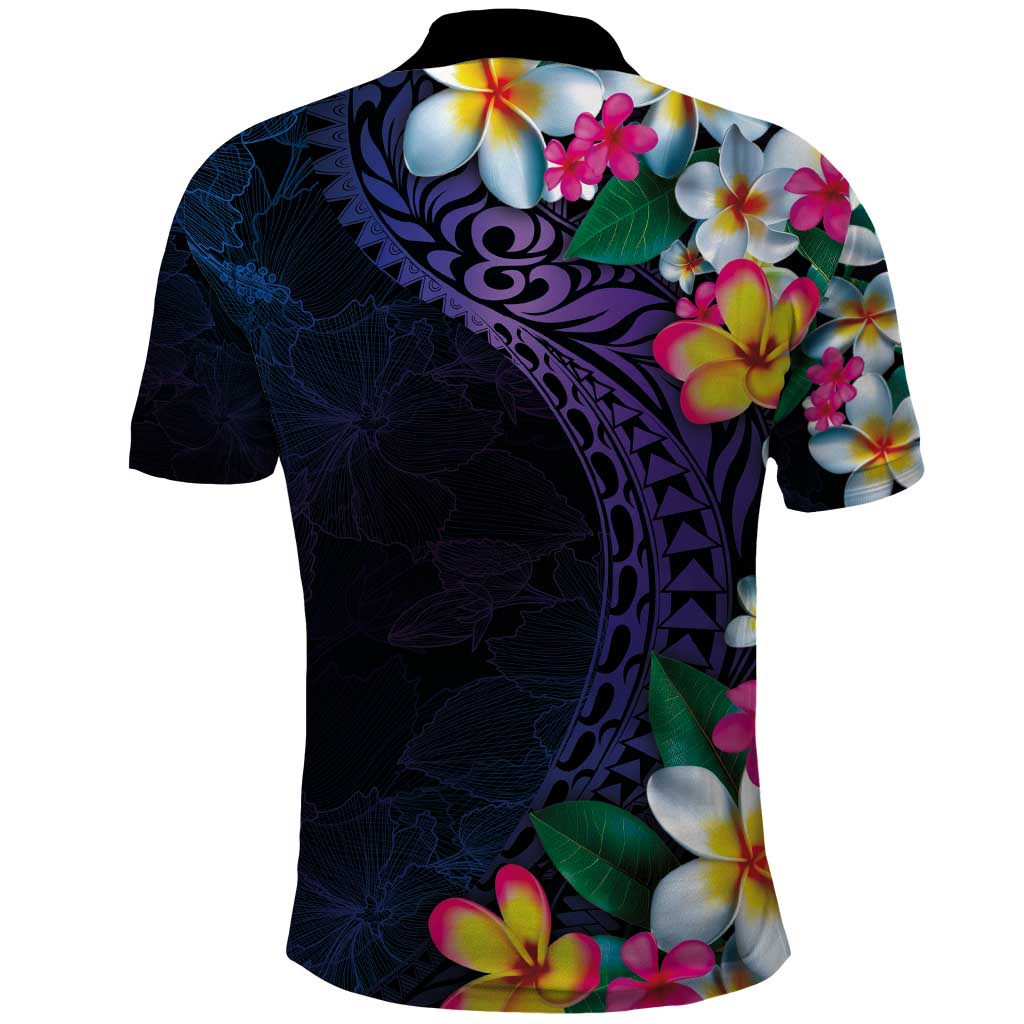 Hawaiian Plumeria-Polynesian Art Tattoo Frosted Blue Violet Color Polo Shirt LT03 - Polynesian Pride
