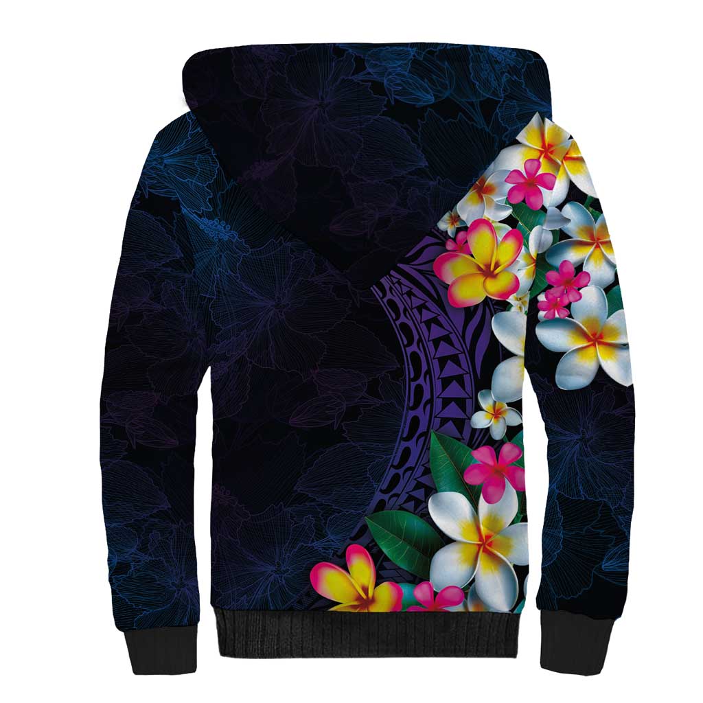 Hawaiian Plumeria-Polynesian Art Tattoo Frosted Blue Violet Color Sherpa Hoodie LT03 - Polynesian Pride