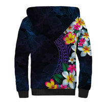 Hawaiian Plumeria-Polynesian Art Tattoo Frosted Blue Violet Color Sherpa Hoodie LT03 - Polynesian Pride