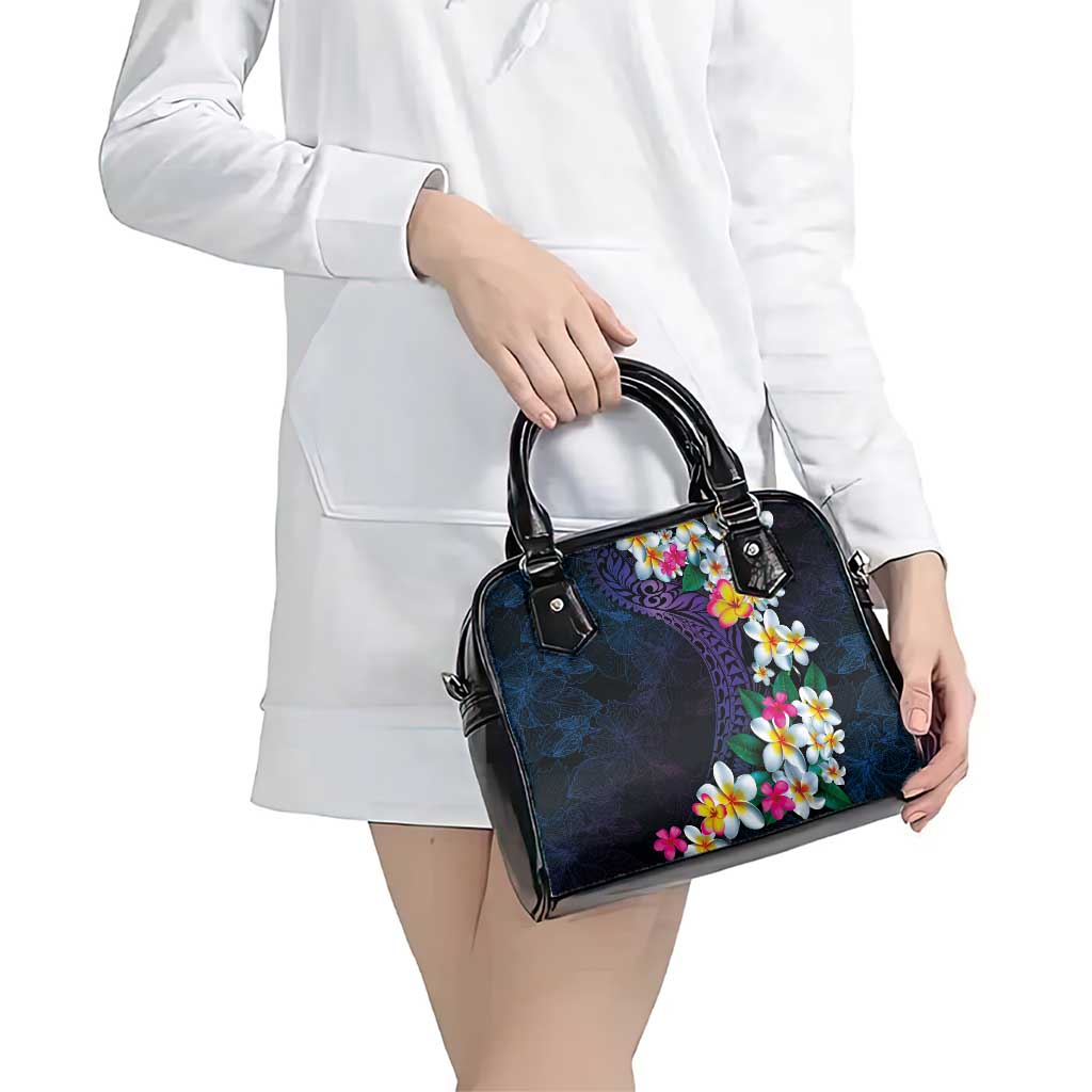 Hawaiian Plumeria-Polynesian Art Tattoo Frosted Blue Violet Color Shoulder Handbag