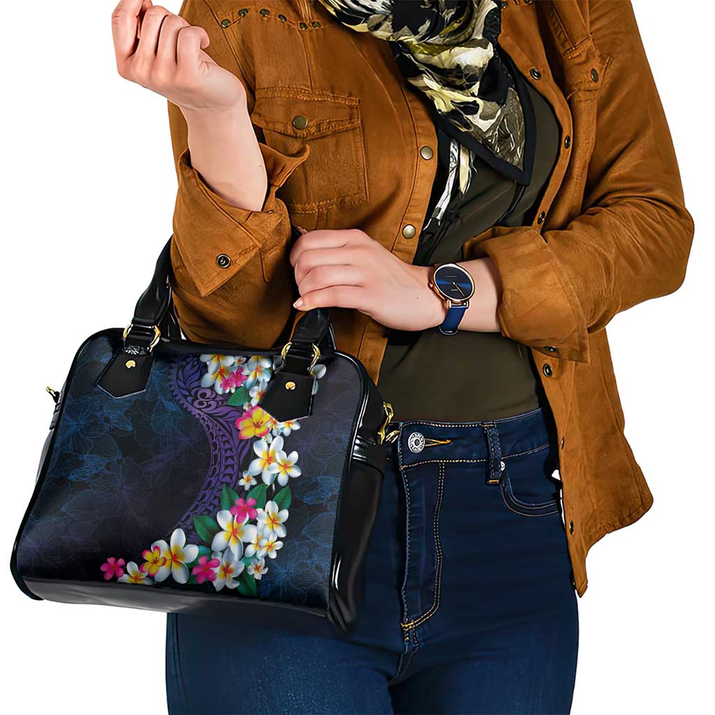 Hawaiian Plumeria-Polynesian Art Tattoo Frosted Blue Violet Color Shoulder Handbag