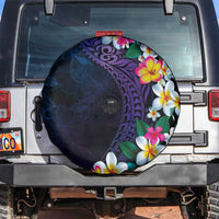 Hawaiian Plumeria-Polynesian Art Tattoo Frosted Blue Violet Color Spare Tire Cover LT03 Blue - Polynesian Pride