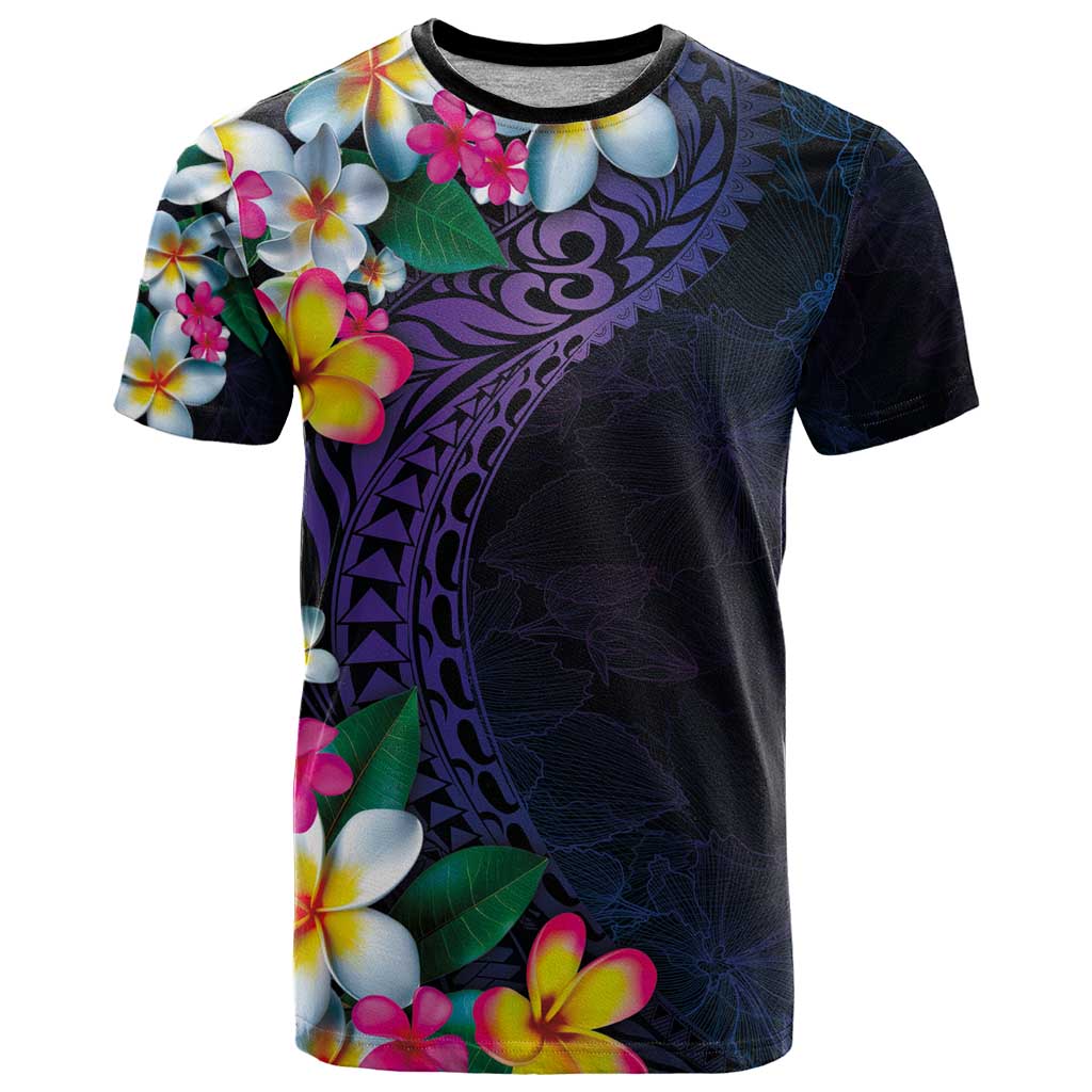Hawaiian Plumeria-Polynesian Art Tattoo Frosted Blue Violet Color T Shirt LT03 Blue - Polynesian Pride