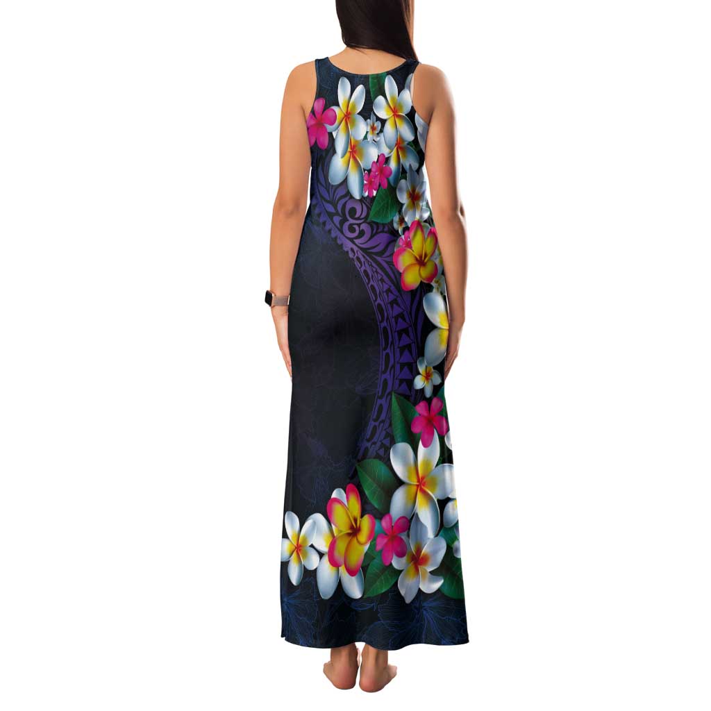 Hawaiian Plumeria-Polynesian Art Tattoo Frosted Blue Violet Color Tank Maxi Dress LT03 - Polynesian Pride