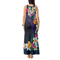 Hawaiian Plumeria-Polynesian Art Tattoo Frosted Blue Violet Color Tank Maxi Dress LT03 - Polynesian Pride