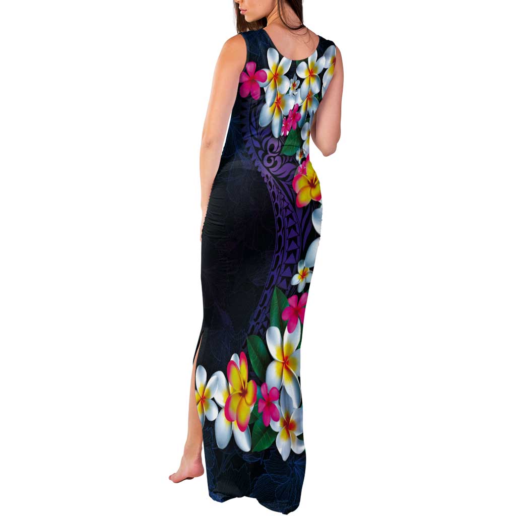Hawaiian Plumeria-Polynesian Art Tattoo Frosted Blue Violet Color Tank Maxi Dress LT03 - Polynesian Pride