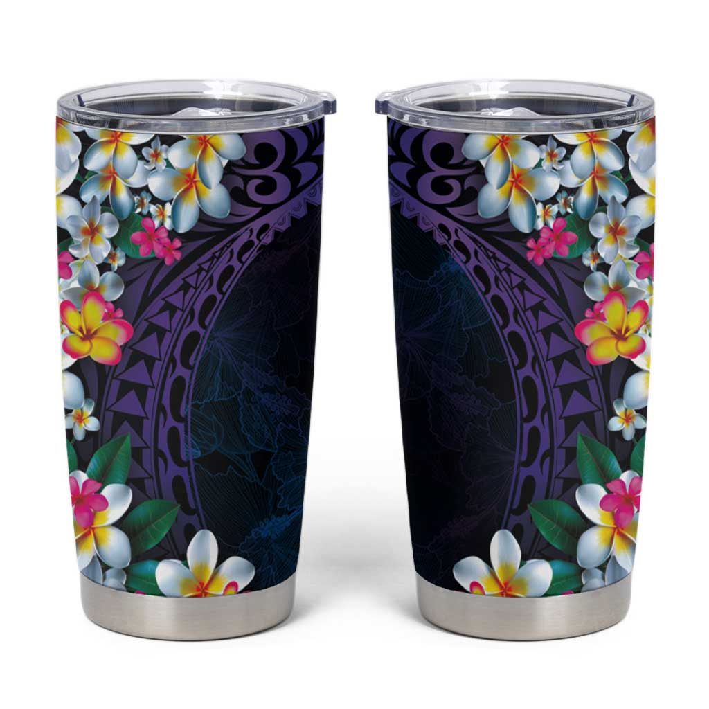Hawaiian Plumeria-Polynesian Art Tattoo Frosted Blue Violet Color Tumbler Cup LT03 Blue - Polynesian Pride