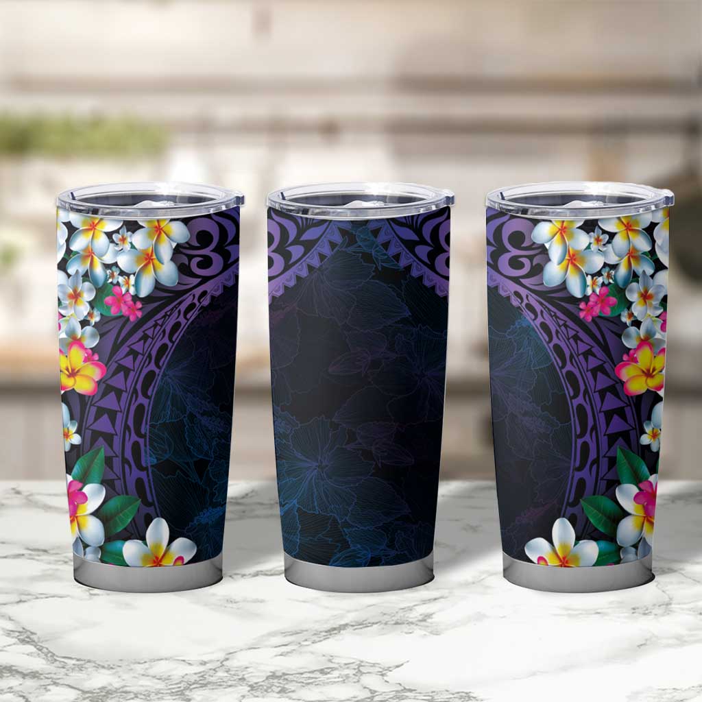 Hawaiian Plumeria-Polynesian Art Tattoo Frosted Blue Violet Color Tumbler Cup LT03 - Polynesian Pride