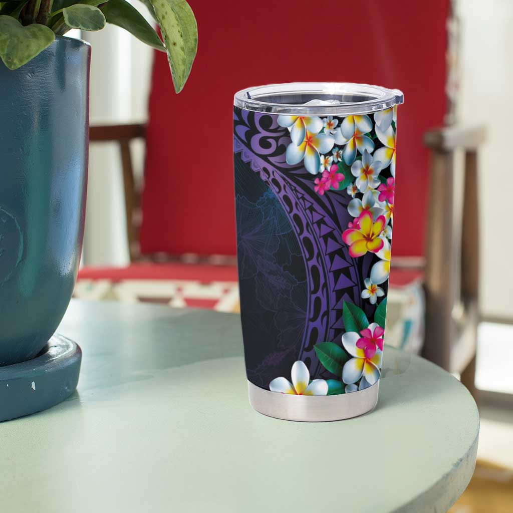 Hawaiian Plumeria-Polynesian Art Tattoo Frosted Blue Violet Color Tumbler Cup LT03 - Polynesian Pride