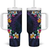 Hawaiian Plumeria-Polynesian Art Tattoo Frosted Blue Violet Color Tumbler With Handle LT03 One Size: 40 oz Blue - Polynesian Pride