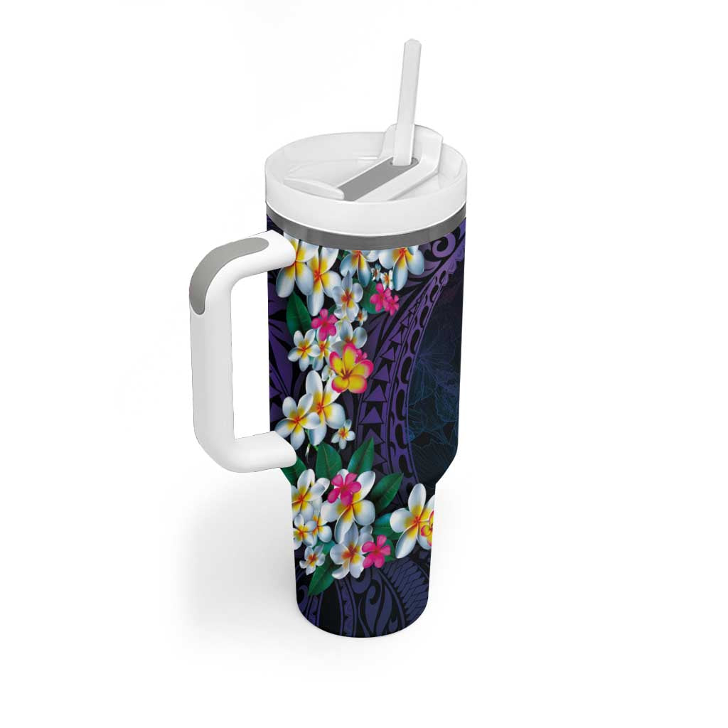 Hawaiian Plumeria-Polynesian Art Tattoo Frosted Blue Violet Color Tumbler With Handle LT03 - Polynesian Pride