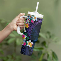 Hawaiian Plumeria-Polynesian Art Tattoo Frosted Blue Violet Color Tumbler With Handle LT03 - Polynesian Pride