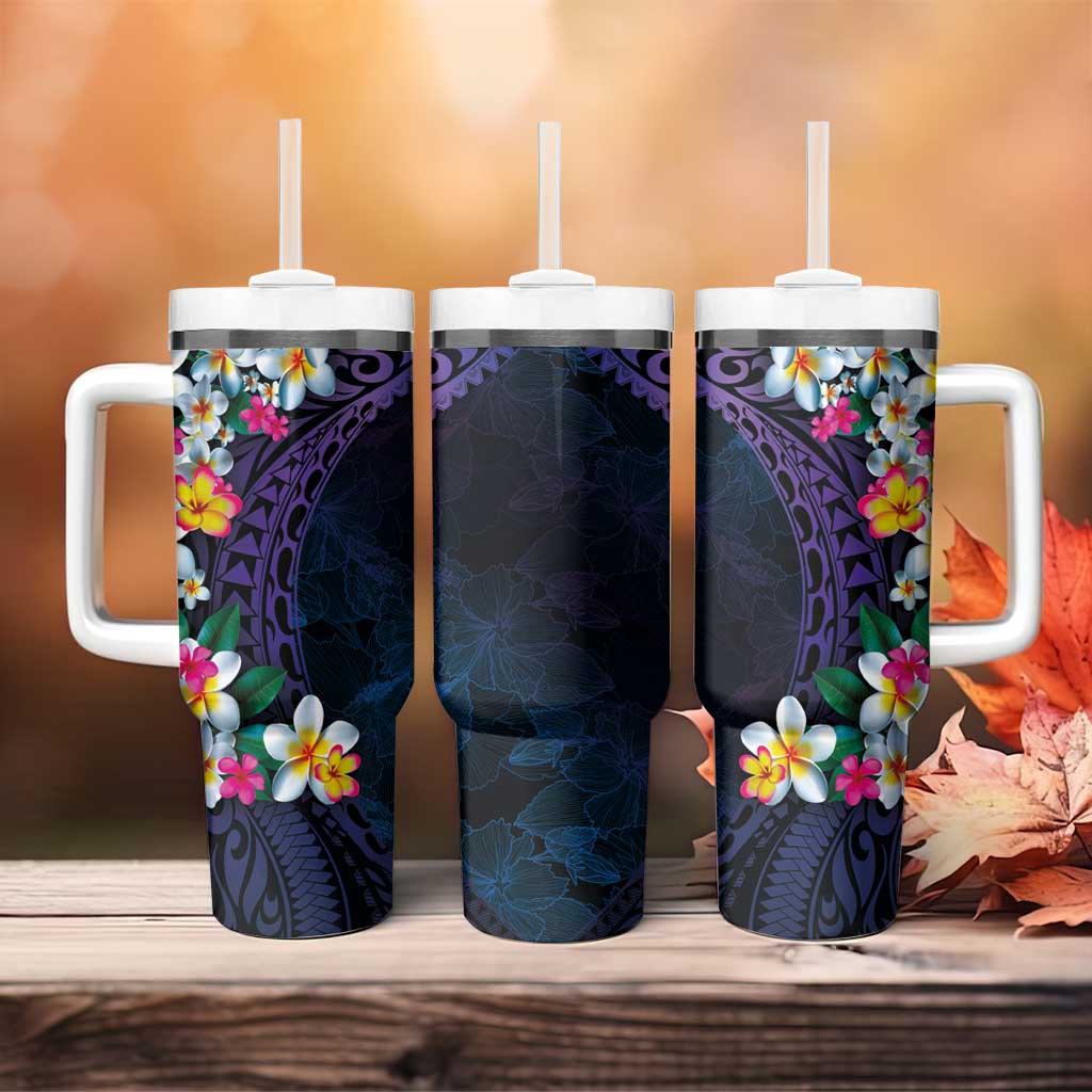 Hawaiian Plumeria-Polynesian Art Tattoo Frosted Blue Violet Color Tumbler With Handle LT03 - Polynesian Pride