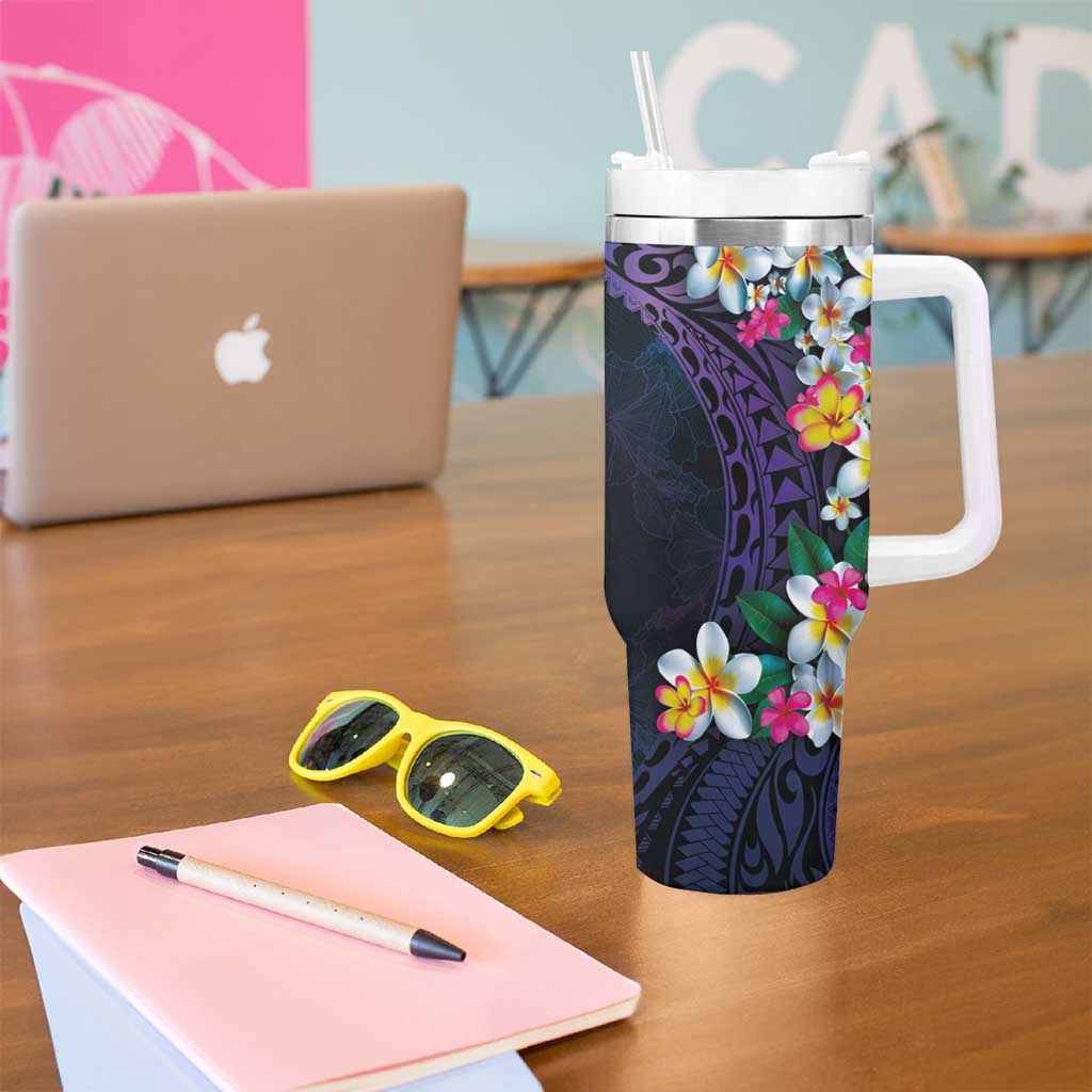 Hawaiian Plumeria-Polynesian Art Tattoo Frosted Blue Violet Color Tumbler With Handle LT03 - Polynesian Pride