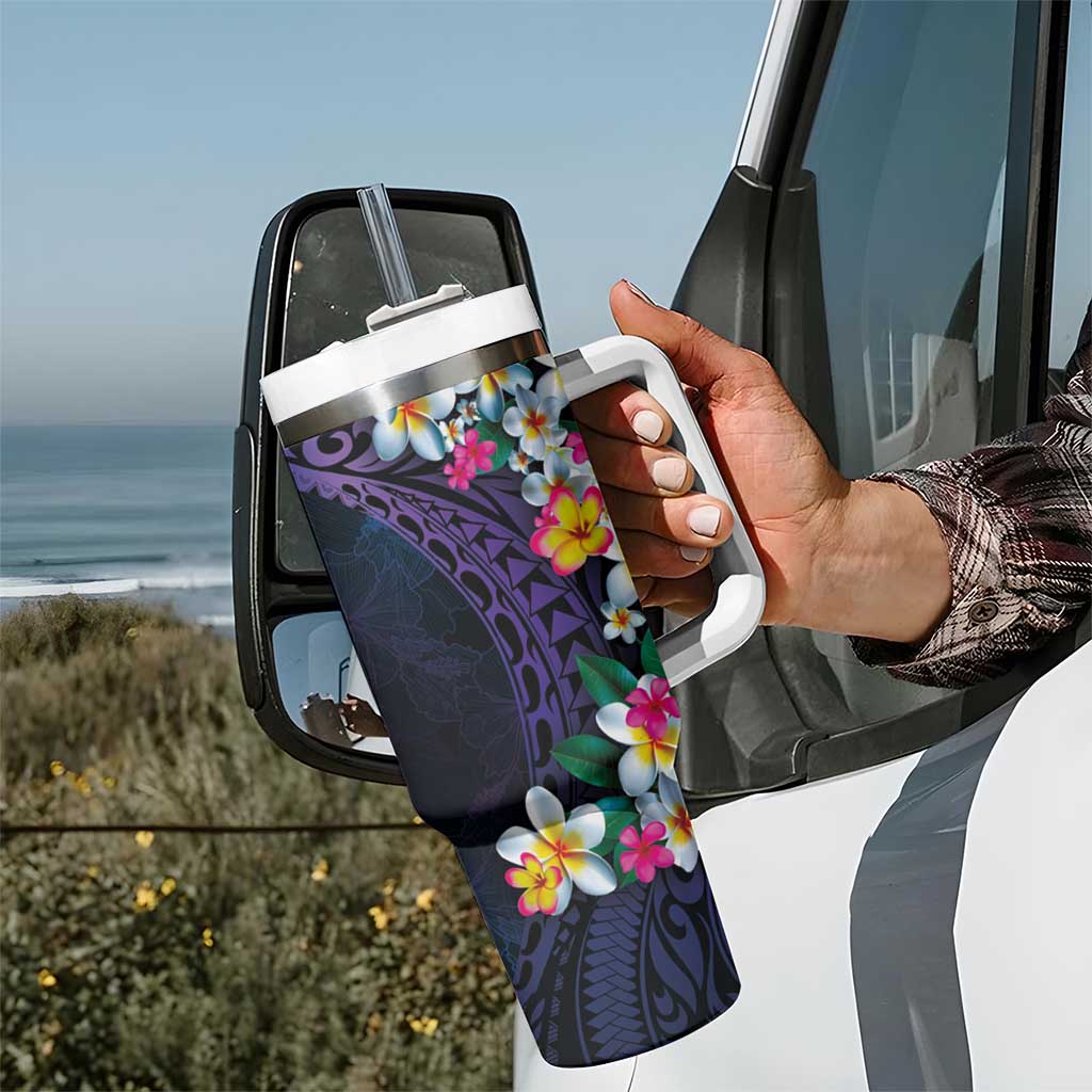 Hawaiian Plumeria-Polynesian Art Tattoo Frosted Blue Violet Color Tumbler With Handle LT03 - Polynesian Pride