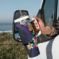 Hawaiian Plumeria-Polynesian Art Tattoo Frosted Blue Violet Color Tumbler With Handle LT03 - Polynesian Pride