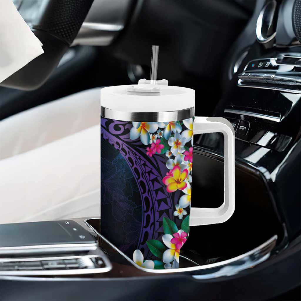 Hawaiian Plumeria-Polynesian Art Tattoo Frosted Blue Violet Color Tumbler With Handle LT03 - Polynesian Pride