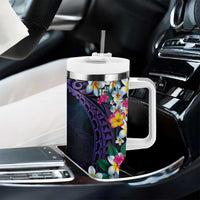 Hawaiian Plumeria-Polynesian Art Tattoo Frosted Blue Violet Color Tumbler With Handle LT03 - Polynesian Pride