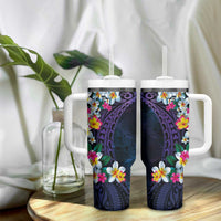 Hawaiian Plumeria-Polynesian Art Tattoo Frosted Blue Violet Color Tumbler With Handle LT03 - Polynesian Pride
