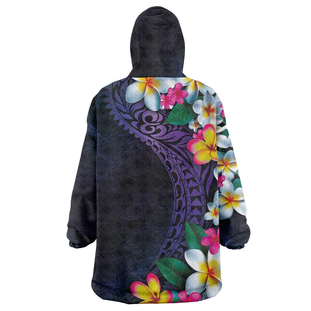 Hawaiian Plumeria-Polynesian Art Tattoo Frosted Blue Violet Color Wearable Blanket Hoodie LT03 - Polynesian Pride