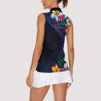 Hawaiian Plumeria-Polynesian Art Tattoo Frosted Blue Violet Color Women Sleeveless Polo Shirt LT03 - Polynesian Pride