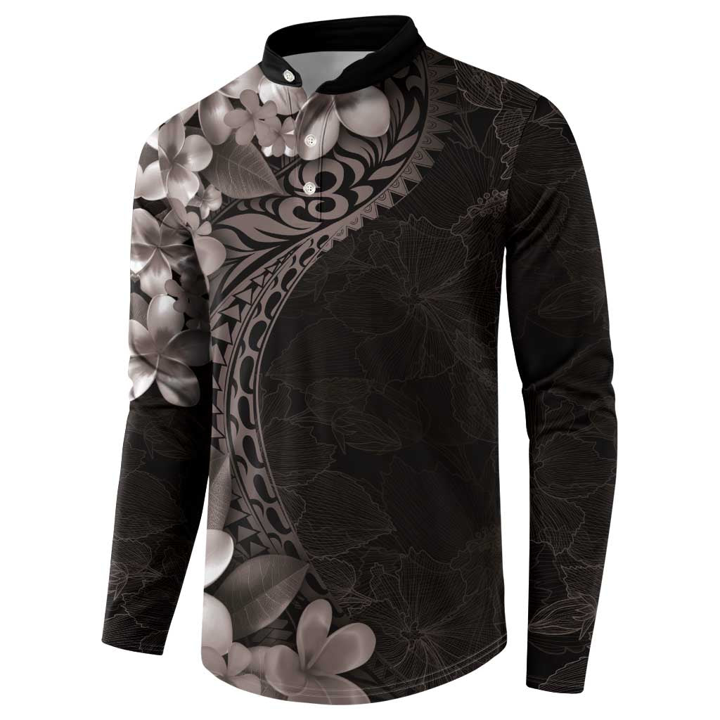 Hawaiian Plumeria-Polynesian Art Tattoo Grayscale Color Button Sweatshirt