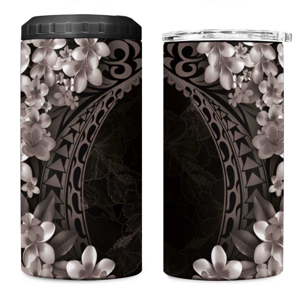 Hawaiian Plumeria-Polynesian Art Tattoo Grayscale Color 4 in 1 Can Cooler Tumbler LT03 One Size: 16 oz Gray - Polynesian Pride