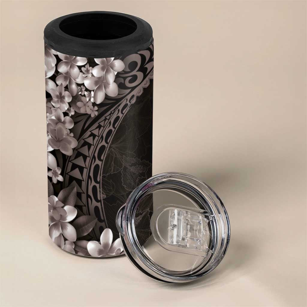 Hawaiian Plumeria-Polynesian Art Tattoo Grayscale Color 4 in 1 Can Cooler Tumbler LT03 - Polynesian Pride