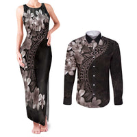 Hawaiian Plumeria-Polynesian Art Tattoo Grayscale Color Couples Matching Tank Maxi Dress and Long Sleeve Button Shirt LT03 Gray - Polynesian Pride
