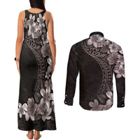 Hawaiian Plumeria-Polynesian Art Tattoo Grayscale Color Couples Matching Tank Maxi Dress and Long Sleeve Button Shirt LT03 - Polynesian Pride