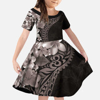 Hawaiian Plumeria-Polynesian Art Tattoo Grayscale Color Family Matching Long Sleeve Bodycon Dress and Hawaiian Shirt LT03 Daughter's Dress Gray - Polynesian Pride