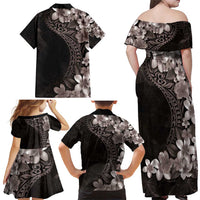 Hawaiian Plumeria-Polynesian Art Tattoo Grayscale Color Family Matching Off Shoulder Maxi Dress and Hawaiian Shirt LT03 - Polynesian Pride