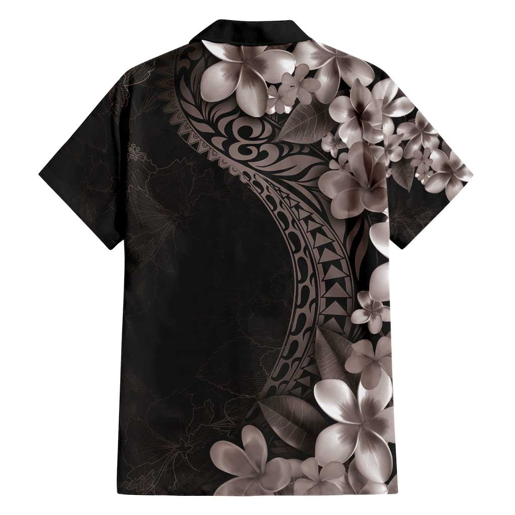 Hawaiian Plumeria-Polynesian Art Tattoo Grayscale Color Family Matching Off Shoulder Short Dress and Hawaiian Shirt LT03 - Polynesian Pride