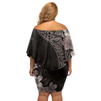 Hawaiian Plumeria-Polynesian Art Tattoo Grayscale Color Family Matching Off Shoulder Short Dress and Hawaiian Shirt LT03 - Polynesian Pride